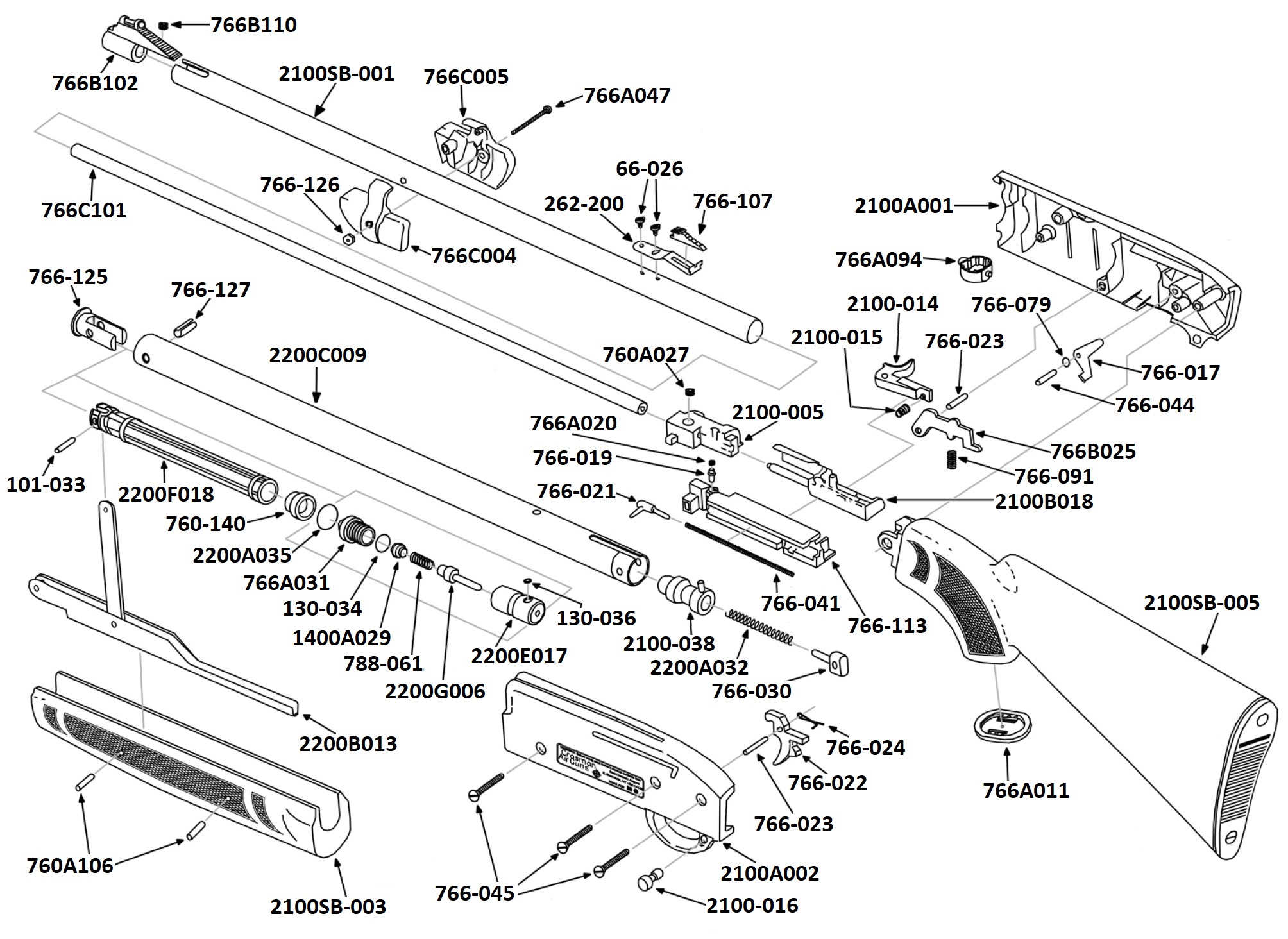 2100SB, Parts Drawing Crosman Classic 2100SB